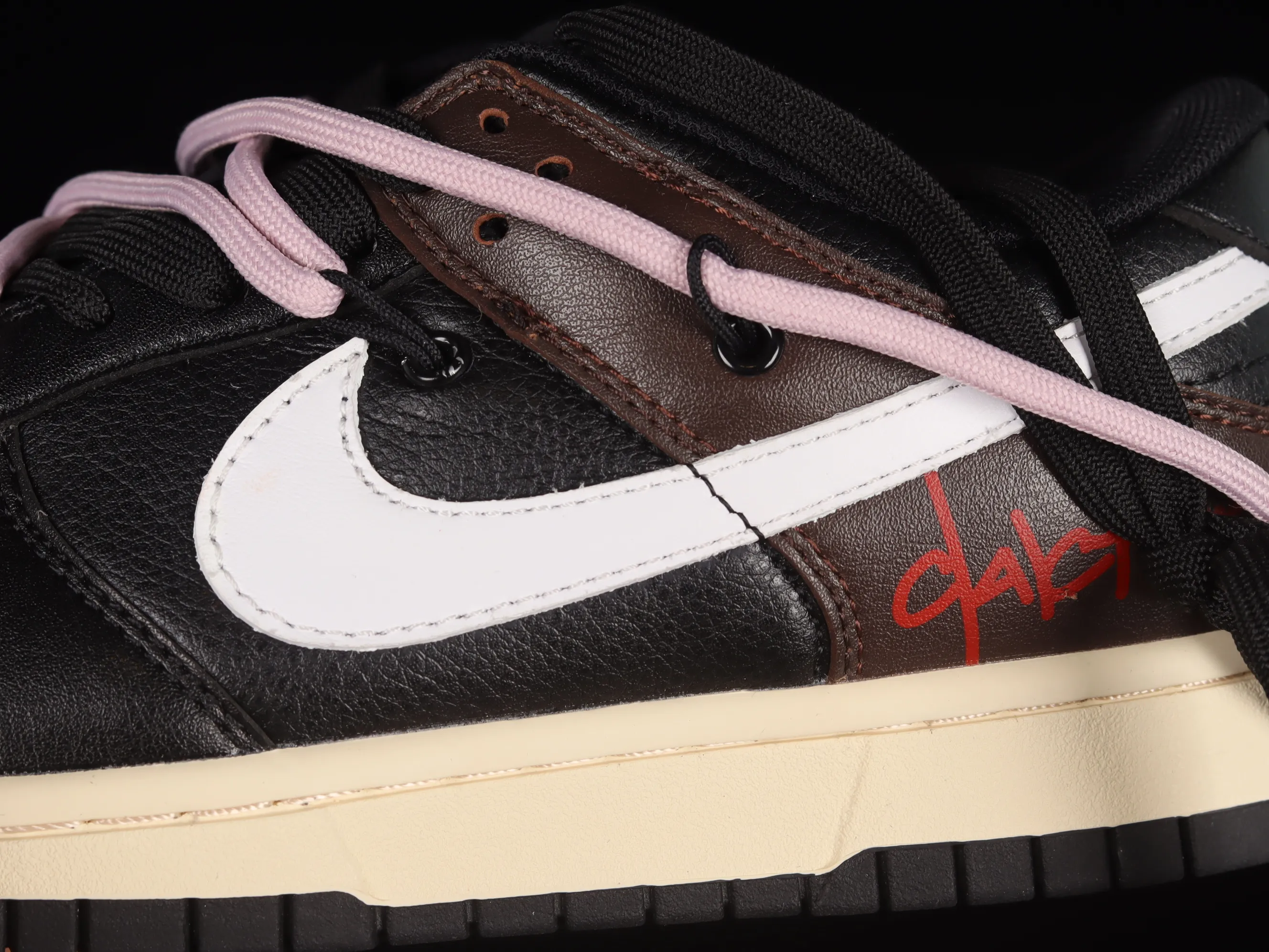 All categories Nk SB Dunk series Nk SB Dunk Low low-top sneakers Nk Dunk Low dip-dyed black customized version of deconstructed strap casual sneakers DJ6188-002